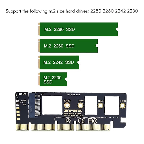 Udvidelseskort M.2 NVME SSD til PCIE 3.0 X16/X8/X4 Desktop SSD Adapterkort Support 2230 2242 2260 2