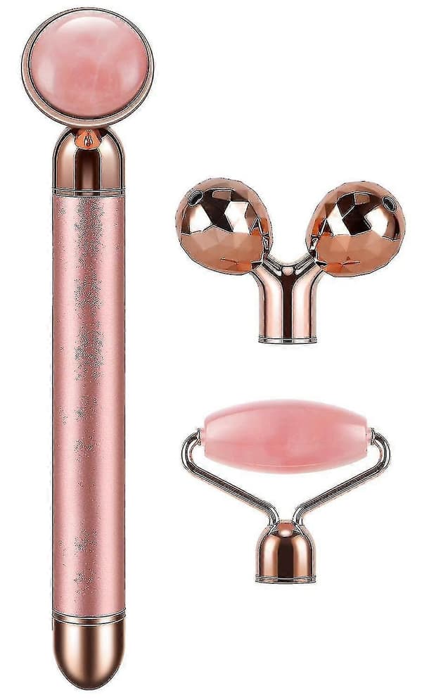 3-i-1 Elektrisk Jade Roller 3d Roller Ansiktsroller Ansiktsmassasjeapparat, Rose Quartz