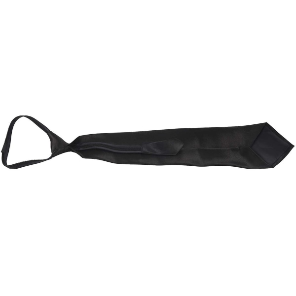 Mænd Solid Sort Polyester Zip Up Necktie Glat lynlås Tie