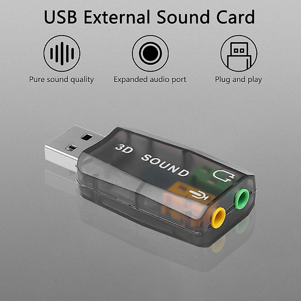 Extern USB Ljudkort Adapter Audio 5.1 Virtuell 3D USB Till 3.5mm Mikrofon Högtalare Hörlursgränssnitt För Laptop Adapter