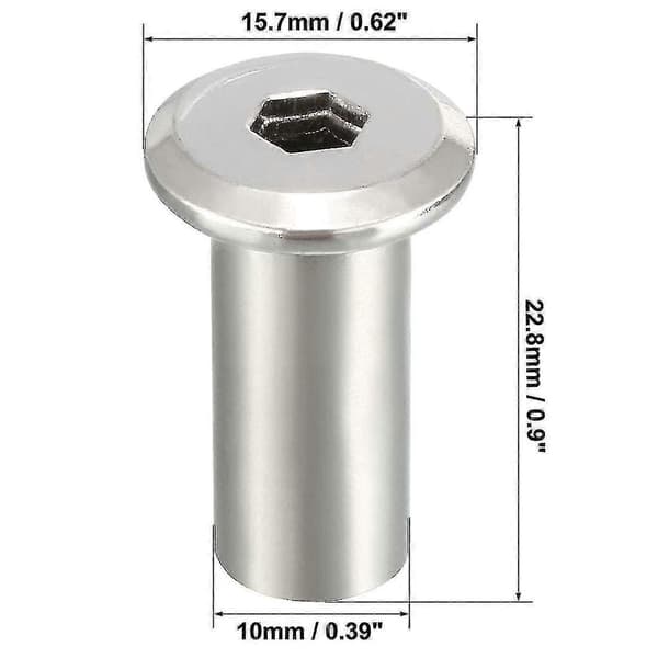 M8x20mm Sekskant Hylse Hode Innsettingsmutter Skrue Stolpe Hylsemutter For Møbler 10 stk