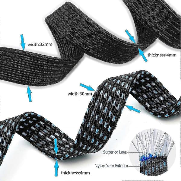 Set med 6 buntband med krokar, 4 extra långa elastiska remmar och 2 blå elastiska band på 2 m