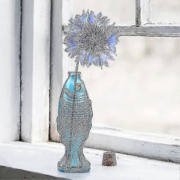 Vaso i Fiskform, Dekorativ Glaskaraff med Träpropp, Blommavas Mittstycke för Vardagsrum, Matbord, Kök, 3-pack, Kapacitet 50