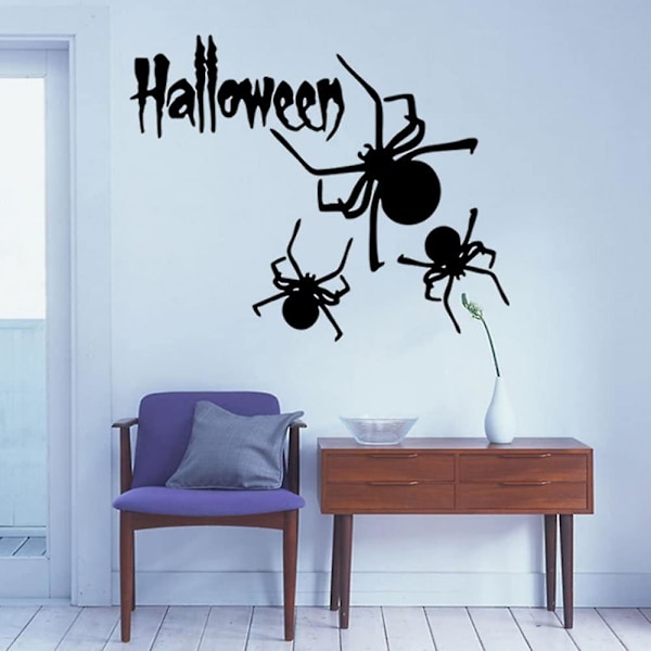 Happy Halloween Spider Vægstickers Vindue Dekorationer Halloween Dekorationer Til Børneværelser Børnehave Halloween Fest, 22,4 X 14,1 Tommer