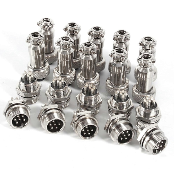 10 kpl GX12 6-nastainen 12 mm ilmailupistoke uros- ja naaraspuolinen metalliliitin YEMAA