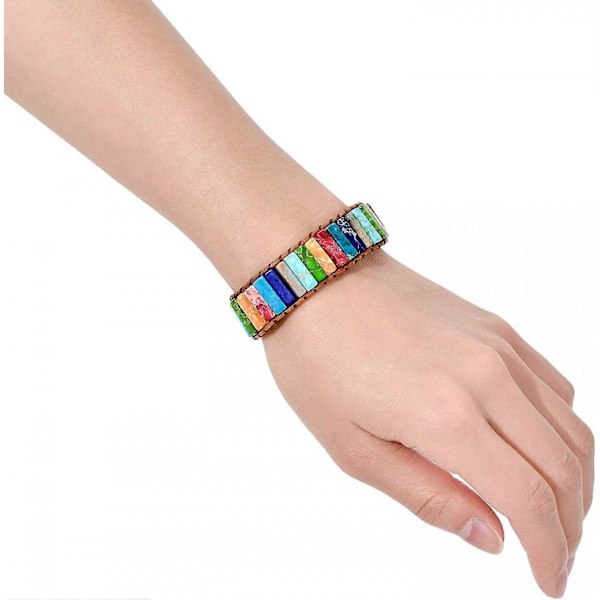 AVEKI 7 Chakras Armband för Kvinnor med Äkta Stenar Läder Wrap Healing Bead Armband Kvinnor Män Boho Vänskapssmycken, Solrosknapp