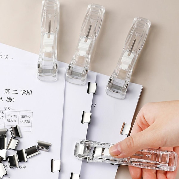 Pärmklämmor Pappersklämmor Häftapparat med 50 återanvändbara häftklamrar 40-50 arks kapacitet (1 set-transparent)
