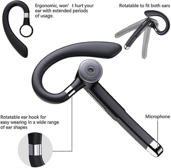 Bærbar bluetooth headset, bluetooth headset med indbygget mikrofon til hjemmet, kørsel, arbejde, kontor (sort)