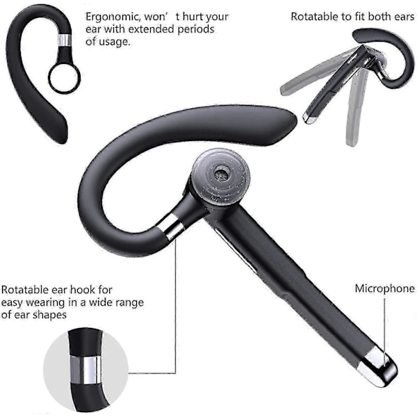 Portabelt bluetooth-headset, bluetooth-headset med inbyggd mikrofon för hemmet, bilkörning, arbete, kontor (svart)