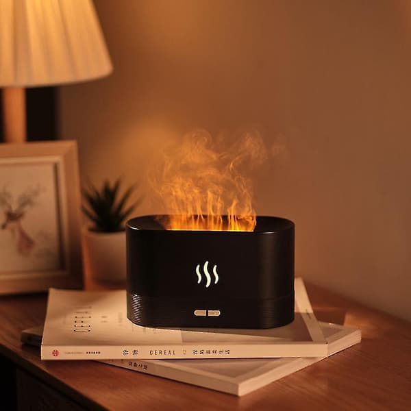 Flamme Luft Aroma Diffuser Luftfugter, Opgraderede Farver Støjsvag Æterisk Olie Diffuser Til Hjemmet, Kontoret, Yoga Med Auto-sluk Beskyttelse 180ml (8 timer Sort