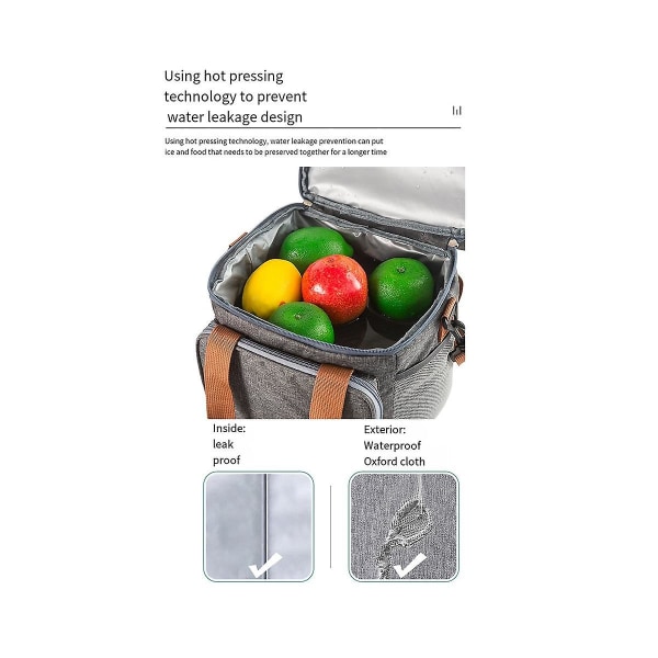 Crossbody frokosttaske Dobbeltlags kapacitet håndtaske Termisk isoleret frokostpose Bærbar udendørs Picn