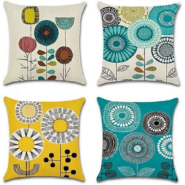 Dekorativa bondgårdspälsöverdrag 18 x 18 tum 4 st Linne Utomhus Kudde Kuddfodral för Vardagsrum Soffa Bil Säng Abstrakta Blommor