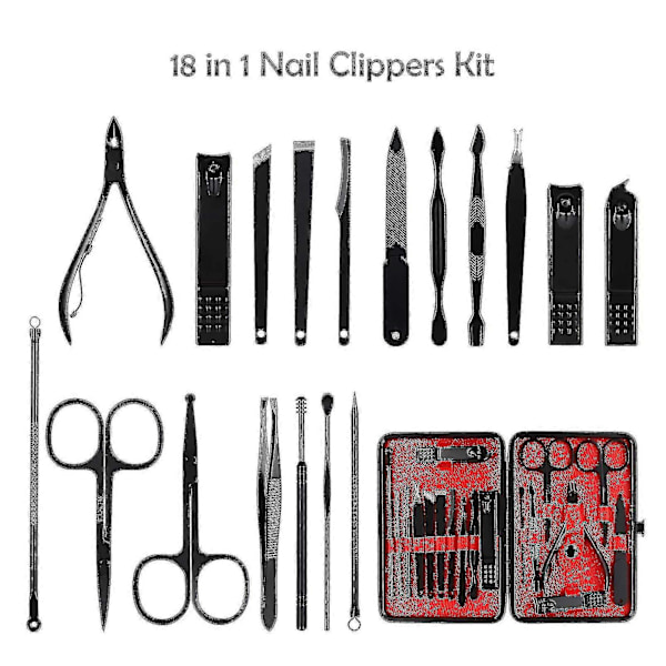 Manikyrset 18 delar Nagelset Nagelknipsare Kit Professionell - Pedikyrset i rostfritt stål Nagel