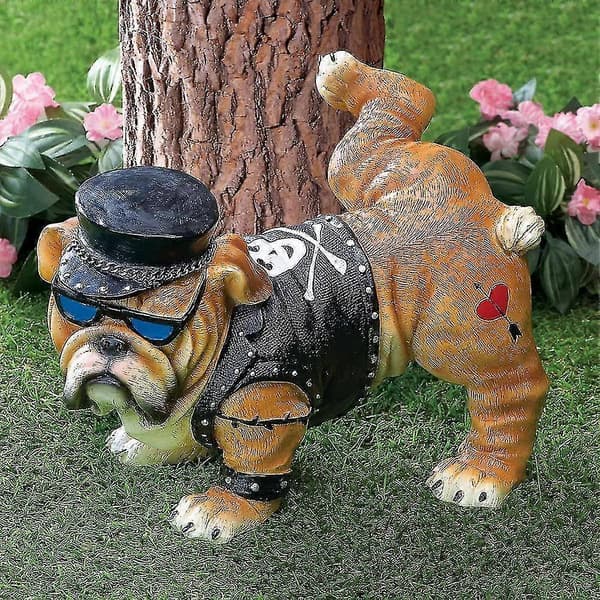 Morsom Bulldog-statue som tisser, hagepynt, 1 stk