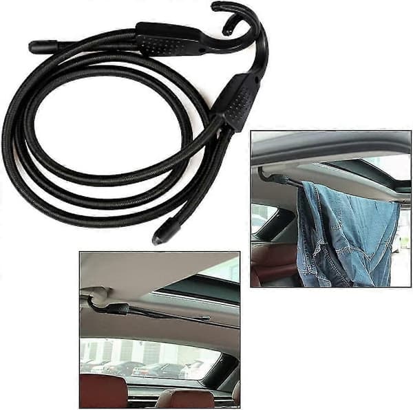 Stålbungee krog ekstra bred åbning, Bungee bagagebungee med karabinhage, Sort
