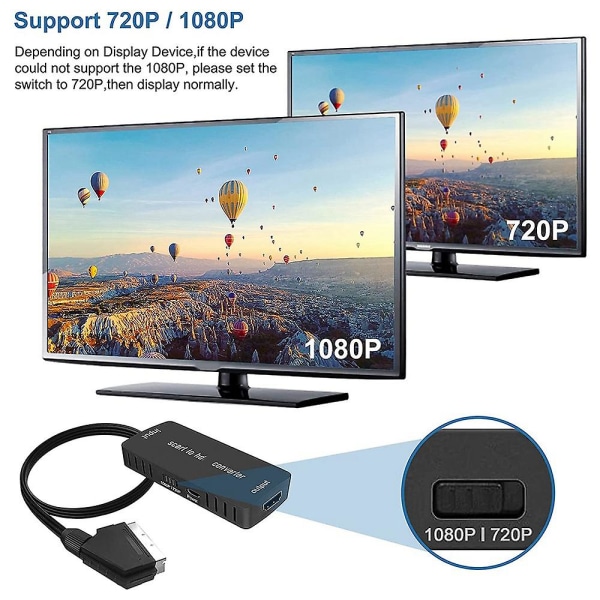 Scart-muunnin kaapelilla HD-sovittimella 720p 1080p Video Audio Converter -sovitin Tv Monitor Pro