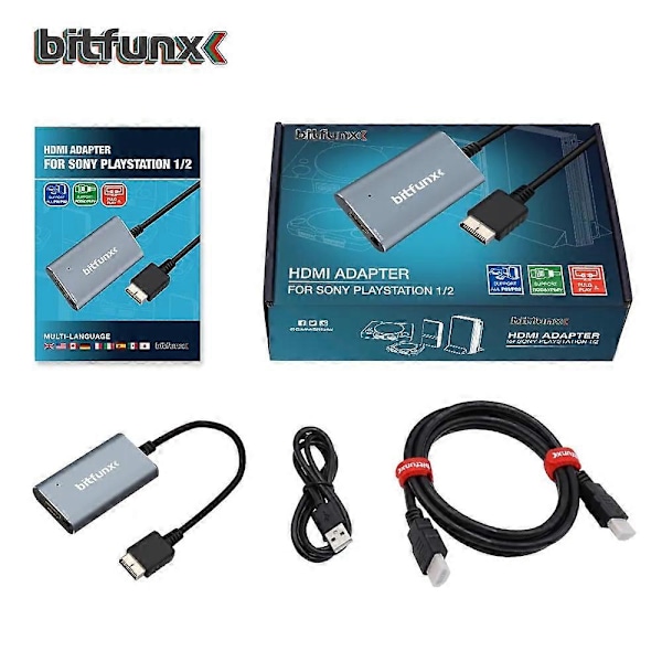 Bitfunx PS2 till HDMI-konverterare för PS2 PS1 PlayStation 1/2 Spelkonsoler med RGB till YPbPr-omkopplare