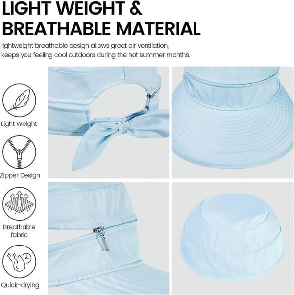 Hatte til kvinder UPF 50+ UV Solbeskyttende Konvertibel Strand Visir Hat Blue