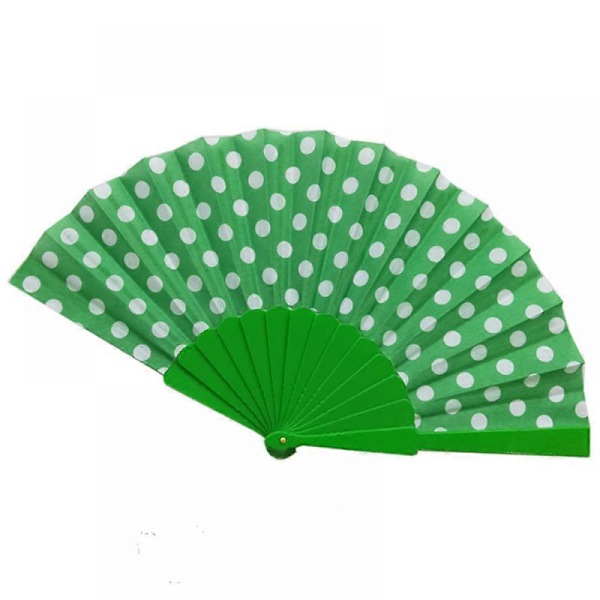 Stof Polka Dot Fan, Vintage Håndholdt Blonder Foldbar Fan, Bryllup Bold Dekorativ Foldbar Fan (grøn)