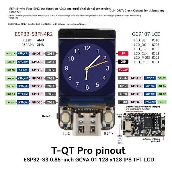 NerdMiner T-QT ESP32S3 GC9A01 0,85-tums LCD-displaymodul för Nerd Miner Bitcoin Solo Lottery Mine