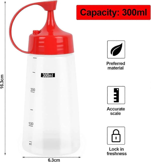 Flaska med Pip 2st Kock Squeeze-flaskor Läcksäkra Återanvändbara För Hem Restaurang 300ml Plast Squeeze-flaskor För Sås, Ketchup, BBQ, Dressing, Paj
