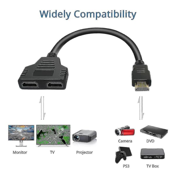 HDMI Splitter Adapter Kabel HDMI Splitter 1 Inn 2 Ut HDMI Hann -Aya