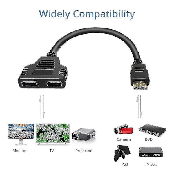 HDMI-splitteradapterkabel HDMI-splitter 1 in 2 ut HDMI-hane