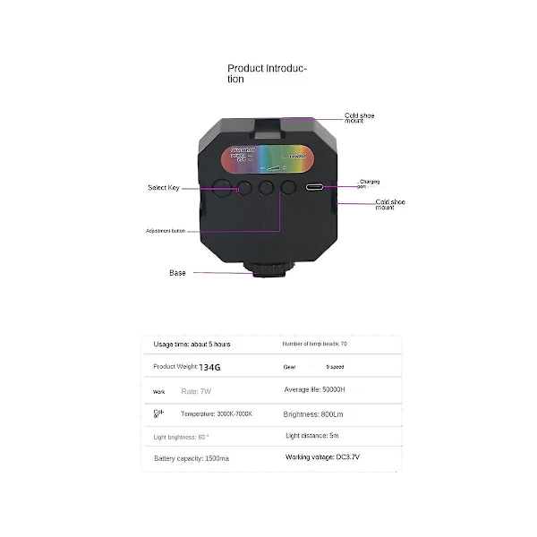 Mini Kannettava RGB-Vide valo Ladattava LED-kameravalo Valokuvaus Täyttövalo Valokuvausvalo