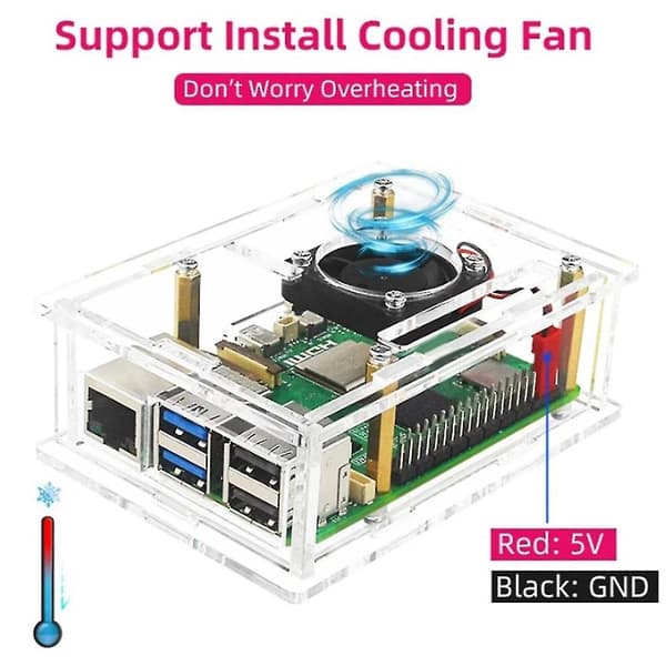Til 5 Akryl Etui Transparent Etui Med Køleventilator Aluminium Køleplade Til Pi 5 D