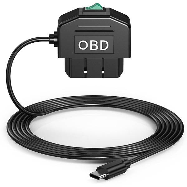 Dash Cam OBD Hardwire Kit, Dash Camera USB Type C Hardwire Kit med OBD Strømkabel til Dashcam 12-24V til 5V/3A