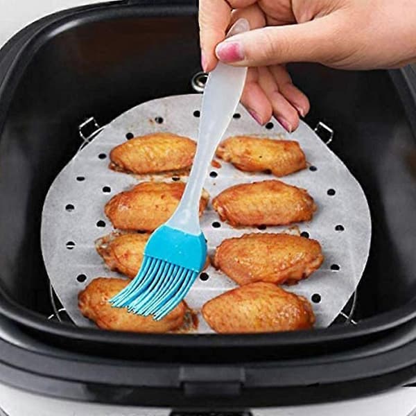 200 stk. Air Fryer Bakepapir - 9 Tommer Runde Ferdigskårede Bakepapir for Baking/Damping/Matlaging