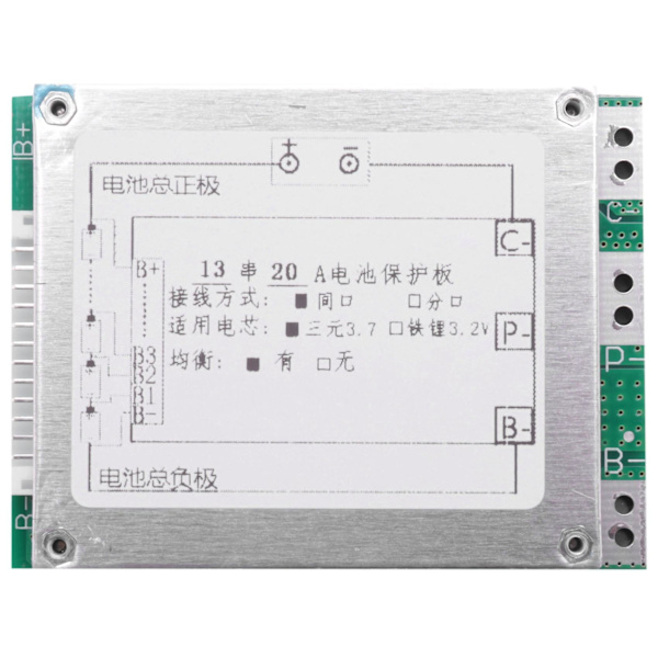 13s 48v 20a Li-ion Litiumbatteri Skydd Bms Pcb Kretskortsskydd Med Balansering För E-cykel