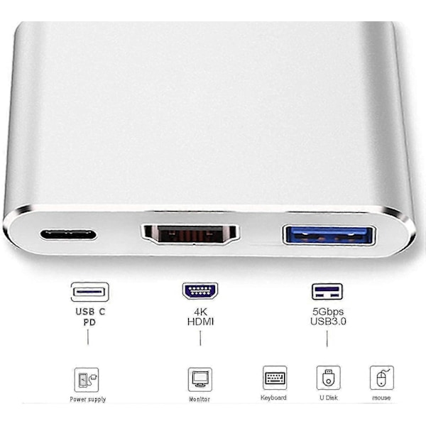 USB-C - HDMI -sovitin (tukee 4K/30Hz) Type-C 3 in 1 -muunninkaapeli
