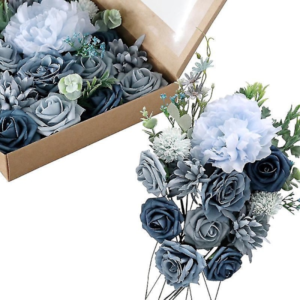 Pudderblå Kunstige Blomster - Perfekte til Bryllupper, Brudebuketter, Polterabender & Boligindretning