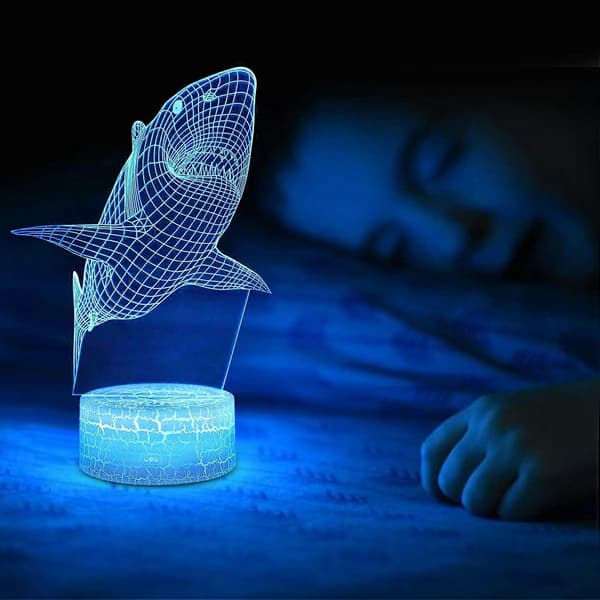 SBSG Nice Dream Shark 3D Optisk Illusjonslampe, 3D Nattlys for Barn