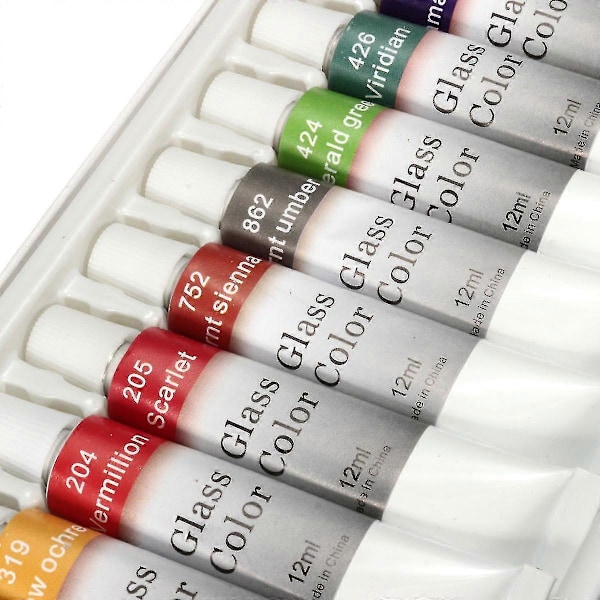 Giftfri Glasfärgset - 12 Färg Tuber 12ml - Pigment Konst Kit för Ritning