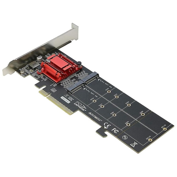 Dobbel NVMe PCIe-adapter, M.2 NVMe SSD til PCI-E 3.1 X8/X16-kortstøtte M.2 (M-nøkkel) NVMe SSD 22110/228