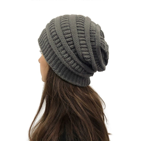 Vinterstrikkede Beanies til Kvinder, Silke Satinforet Tyk Hue Blød Strækbar Kabelstrikket Varm Slouchy Beanie Hue