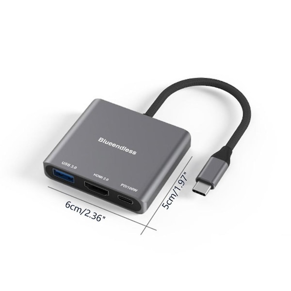 4K HDMI-kompatibel USB-C-dockningsstation Adapter Stöd Skärm Monitor U-disk