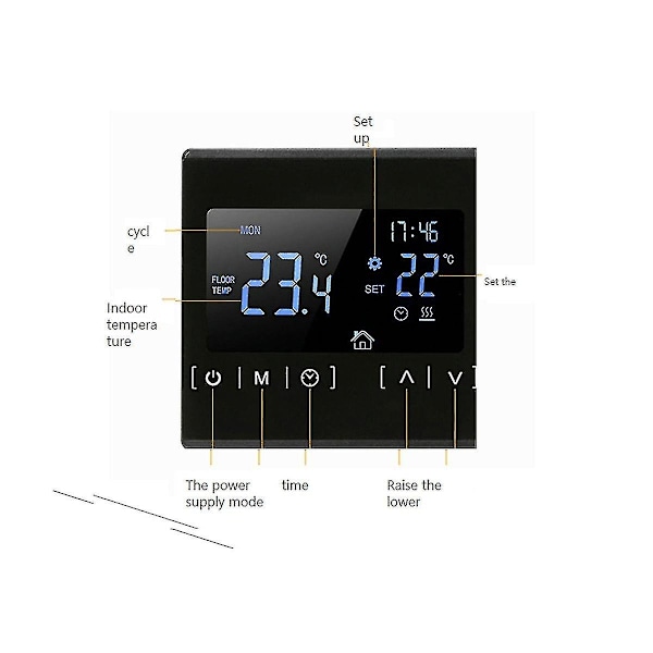 LCD Pekskärm Termostat Programmerbar Elektrisk Golvvärme System Termoregulator AC 85-250V(bl