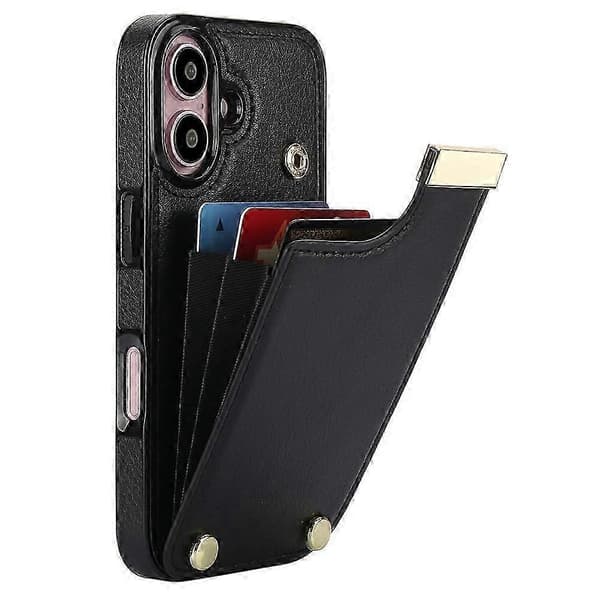 Til iPhone 16 etui TPU+PU læder hardware dekorativt telefoncover med kortholder -