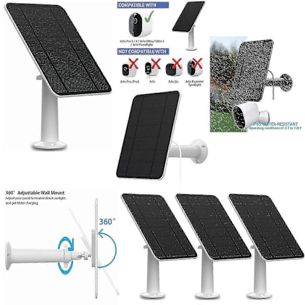 Solcellepanel-lading for Arlo Ultra/Ultra 2/Pro 3/Pro 4/Pro 3 Floodlight/Go 2 4W