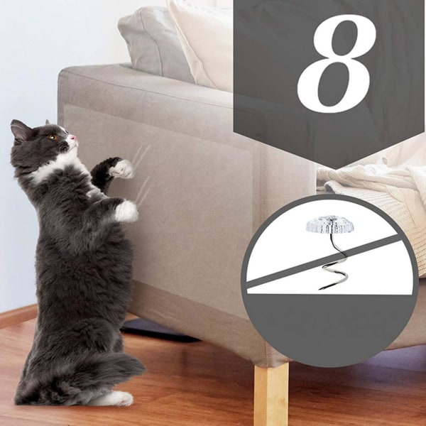 Transparent 8-pack Katt Soffa Skyddande Överdrag Dubbelsidig Transparent Anti-repor Katt Anti-stöld Borr Limtejp 8-pack Stor Storlek Möbelskydd