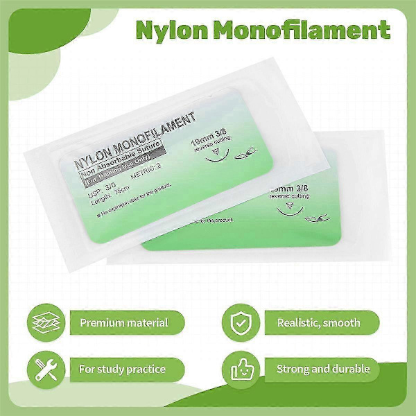 12 st/set Nål Suture Nylon Monofilament Tråd 3/0