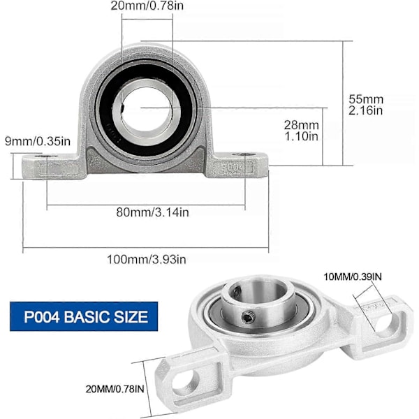 4-pack kullager, 20 mm kullager med kullagerhus, kullagerfläns med självbärande montering, självanpassande