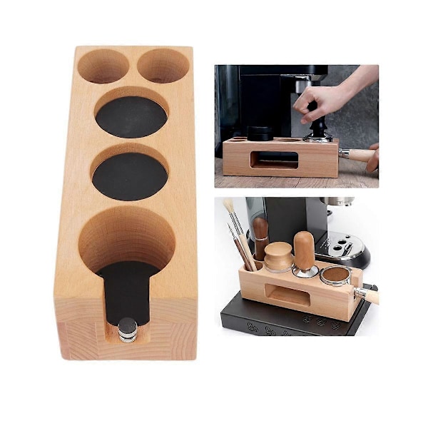 Espresso Tamper Holder Station, 5 Huller Ikke-Træ Espresso Tamper Måtte Stand Tamper Station Træbase med Måtte