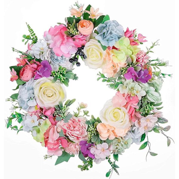 Seppele etuoveen, 40 cm ruusu hortensia marjat vihreät lehdet seppele, kevät kesä kaikki vuodenajat kukka seppele seinälle häät festivaali juhlat Ho