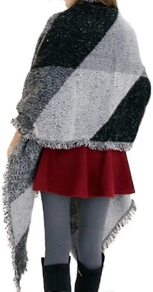 Stor Dame Sjal Oversized Tørklæde Tyk Pashmina Wrap Patchwork Cape Lang