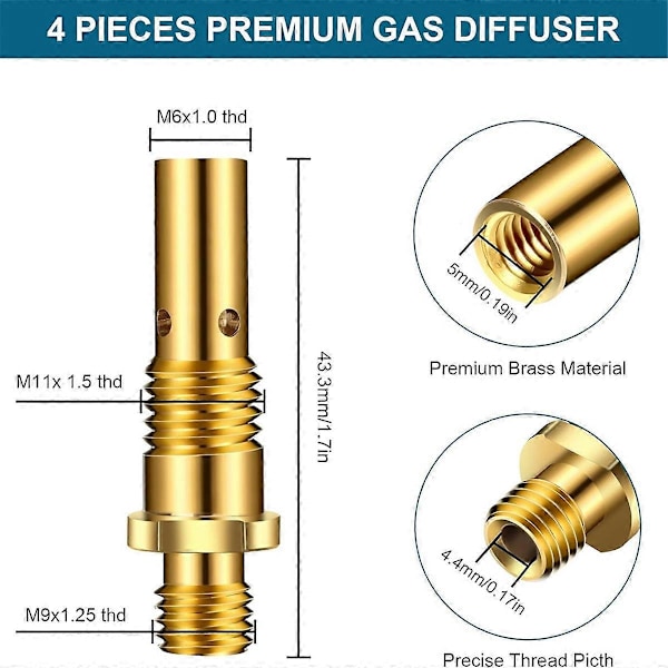 50 stk. Flux Core Gasless Dysetips Kit KP1939-1, 0,030 tommer & 0,035 tommer Kontakttips Gasdiffusorer Mig W