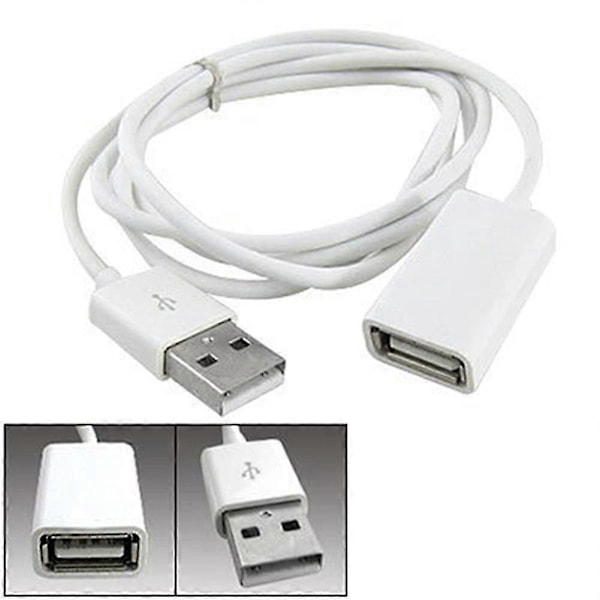 Vit PVC Metall USB 2.0 Hane till Hona Förlängningsadapter Kabel Sladd 1m 3Ft